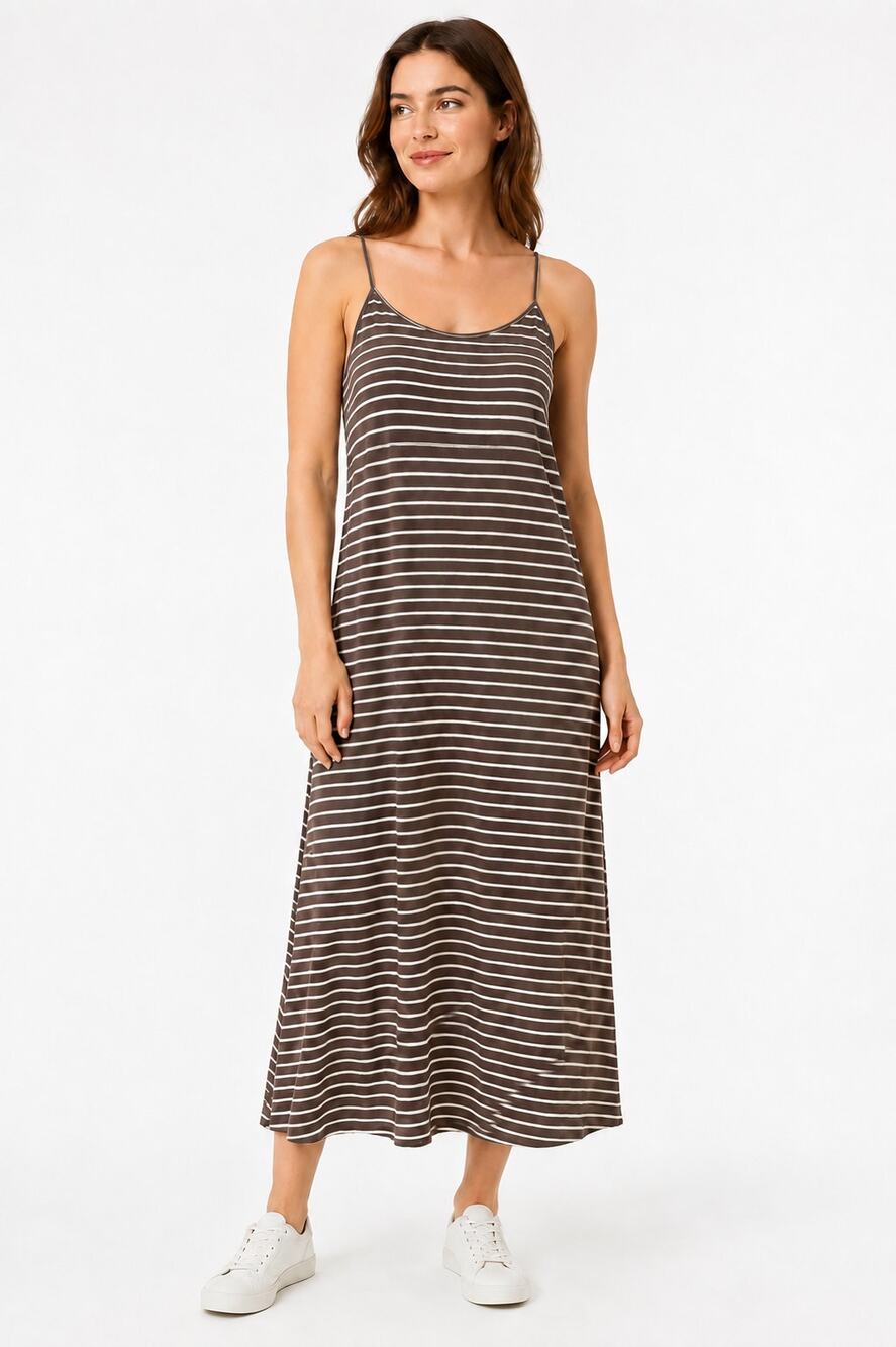 Pack Organic Cotton Fit & Flare midi Striped dress Brown White Size M